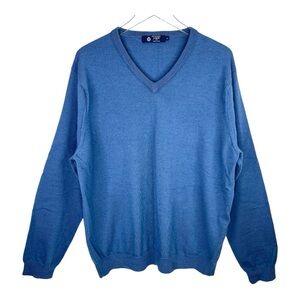 J. CREW Men’s Heather Blue 100% Merino Wool V-Neck Pullover Sweater XL